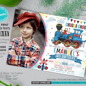 Train Birthday Invitation, Train Invite, Birthday Invitation For Boys With Picture, Editable Template, Instant Download