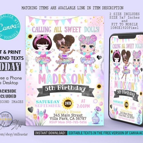 Editable Baby Doll Birthday Invitation Dolly &amp; Me Party - Etsy