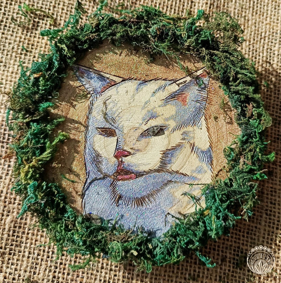 Pyrography Painting WOMAN YELLING A CAT With quartz Rutile - Etsy