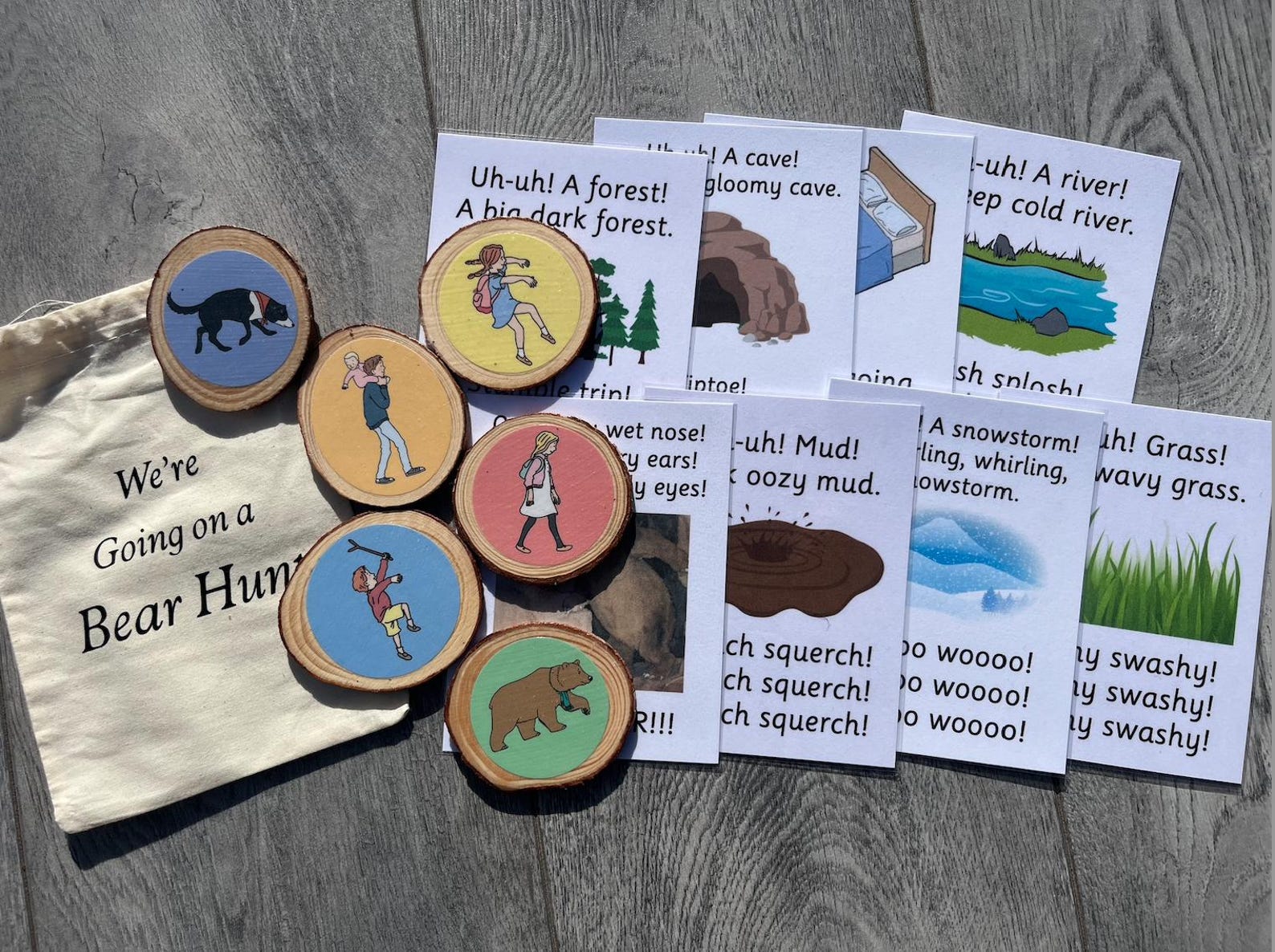 We're Going on a Bear Hunt Story Sack - Handmade Log Slices - Etsy UK