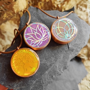 Handmade Orgonite Pendant, Sacred Geometry Orgonite Necklace, Lotus, Tree of Life and Flower of Life Energy Pendant, Copper Healing Amulet
