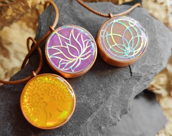 Handmade Orgonite Pendant, Sacred Geometry Orgonite Necklace, Lotus, Tree of Life and Flower of Life Energy Pendant, Copper Healing Amulet