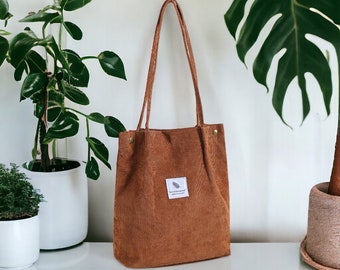 Corduroy Tote Bag with Magnetic Closure and Lining | Retro Tote Bag | Reusable Shoulder Bag | Tote Bag for Women | Tote Bag Back to School