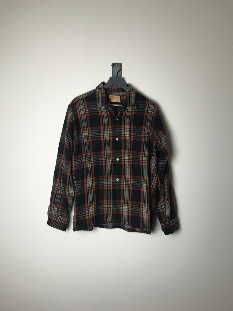60s Or 70s Mcallister Flannel Shirt In Orange Black And Yellow Etsy