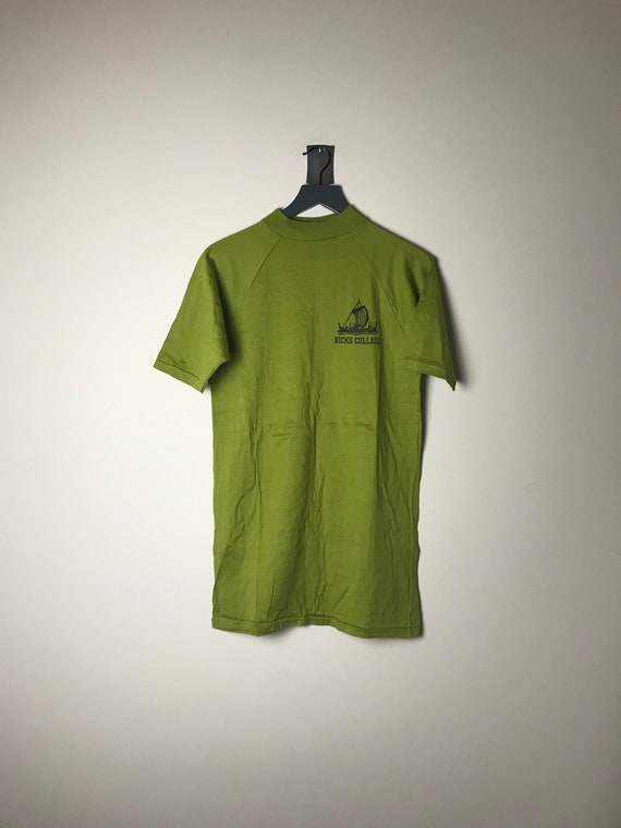 70s Ricks College BYU Shirt in Green - XL