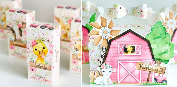 Farm Animals Party for girls decorations birthday custom boxes party favors for kids favor boxes triangles pyramid boxes Il_570xn