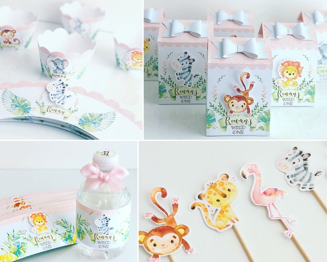 Girly Safari Animals Party Decorations Jungle Set Birthday Favor Pink ...