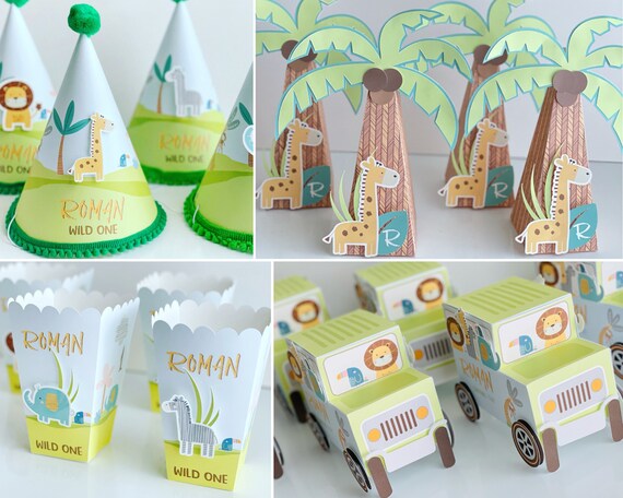 Safari Animals Party decorations Jungle Set birthday favor Pringles pyramid box jeep box Il_570xn