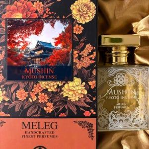 Parfum artisanal, « Mushin », parfum d'encens ambré, huiles essentielles rares de beurre d'oud, d'osmanthus et d'iris de Meleg Perfumes.