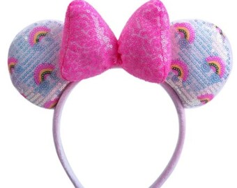 Pastel Sequin Rainbow Print Mouse Ears Headband