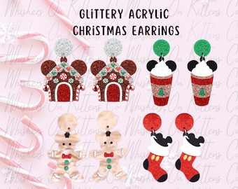 Glitter Acrylic Mouse Ears Christmas Earrings