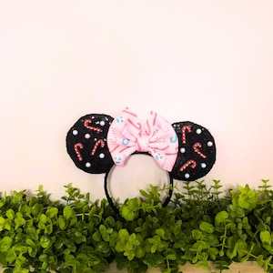 Candy Cane Lane  Christmas Mouse Ears | Christmas Theme Mouse Ears Headband | Minnie Mouse Inspired Mouse Ears Christmas Headband