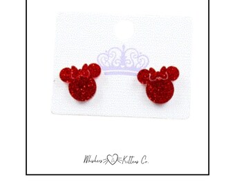 Acrylic Mouse Stud Earrings | Red Bow Girl Mouse or Black Boy Mouse