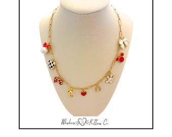 Character Theme Charm Necklace 22 Inch Adjustable Paperclip Chain