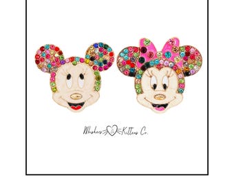Rainbow Crystal Mouse Character Earrings | Disney Inspired Bling | 1.25” Colorful Metal Studs