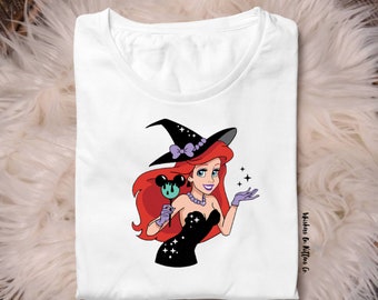 Camiseta de Halloween con diseño de princesa sirena bruja (calcomanía termoadhesiva)