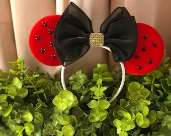 Crystal Rhinestone Mouse Ears Headband | Red Velvet and Crystal Mouse Ears