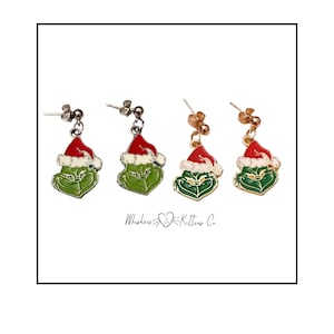 Holiday Mischief Character Dangle Earrings - Gold or Silver Tone - Santa Grinch