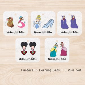 Cinderella Theme Character Earrings Small Acrylic Studs Set of 5