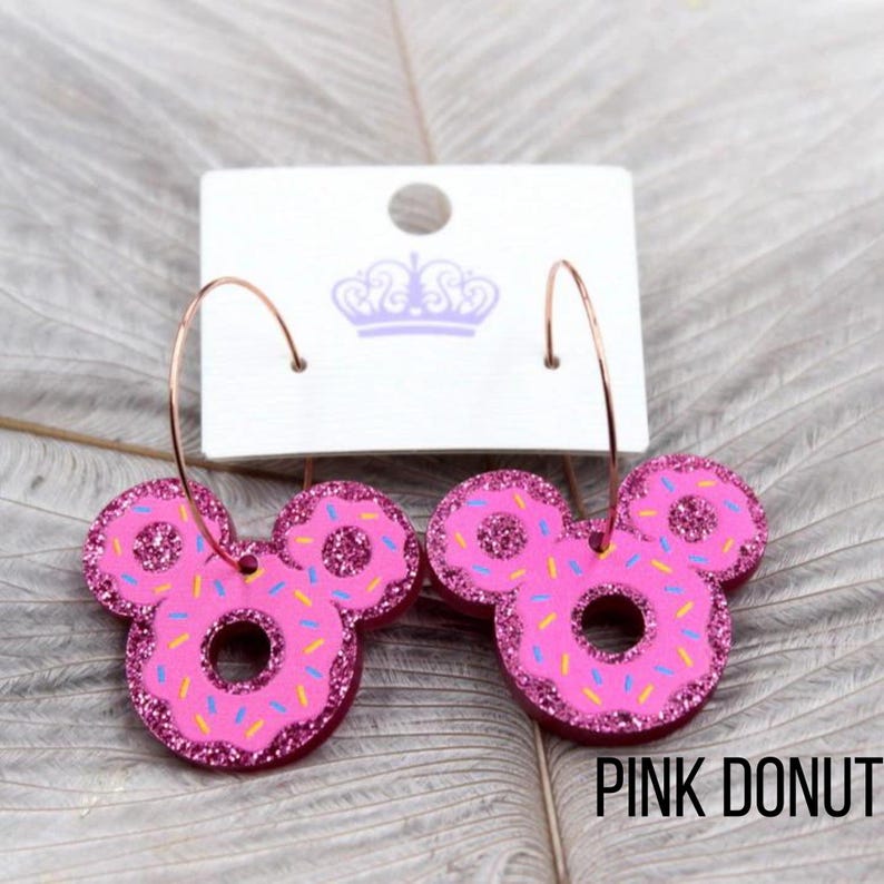 Pendientes de aro de Mickey Mouse - 4 estilos Pink Donut