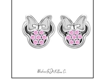 Pink Crystal Mouse Shape Post Earrings