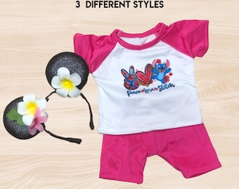 Stitch Theme 18 inch Doll Outfit – Shorts & Shirt Set with Matching Minnie Ears 3 Styles