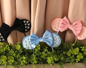 Pearl and Velvet Mouse Ears Headband | Purple Mouse Ears | Pink Mouse Ears| Black Mouse Ears | Blue Mouse Ears |