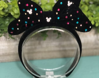 Diadema con lazo de terciopelo negro estilo cabeza de ratón con diamantes de imitación