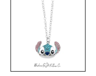 Sparkle Alien Charm Necklace – Blue & Pink Crystal Pendant on Silver Chain