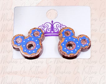 Blue Glitter Mouse Donut Earrings