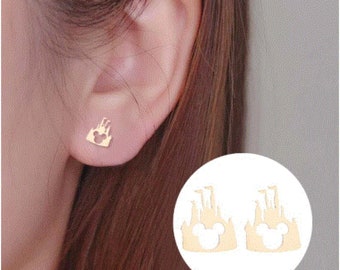 Miniature Gold Magic Castle Post Style  Earrings