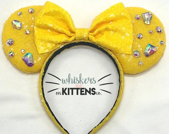 Bright Yellow Sequin and Bejeweled Sparkle Mouse Ears Headband