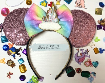 Pink and Rainbow Magic Castle Theme Mouse Ears Headband