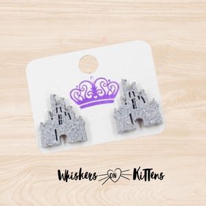 Silver Glitter Magic Castle Post Style Earrings