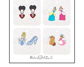 Cinderella Theme Character Earrings Small Acrylic Studs  - 5 Styles