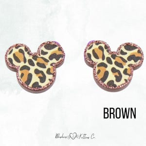 Pendientes acrílicos de Minnie Mouse con estampado de leopardo (2 estilos) Marrón