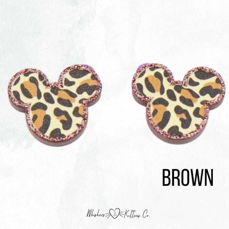 Pendientes acrílicos de Minnie Mouse con estampado de leopardo (2 estilos) Marrón