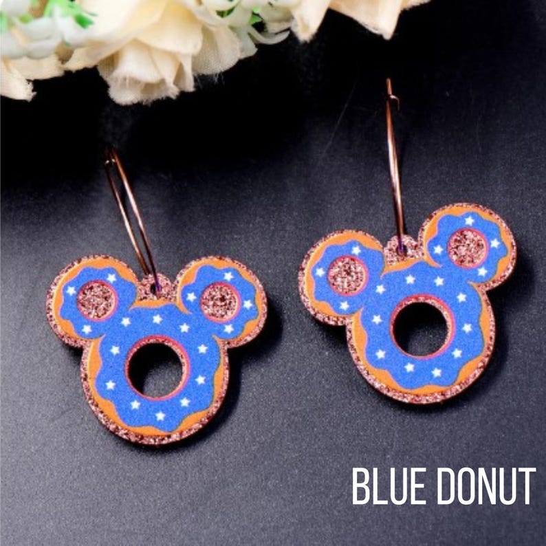 Pendientes de aro de Mickey Mouse - 4 estilos Blue Donut