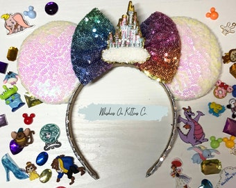 Iridescent and Rainbow Magic Castle Theme Mouse Ears Headband