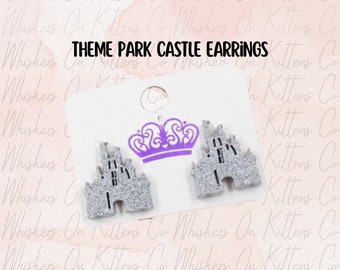 Silver Glitter Magic Castle Post Earrings