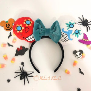 Halloween Plush Skull Day of the Dead Dia De Los Muertos Red and White  Mouse Ears Headband