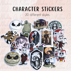 Christmas Nightmare Stickers |  Jack and Sally Stickers |  Character Stickers - 6 Pack of Stickers