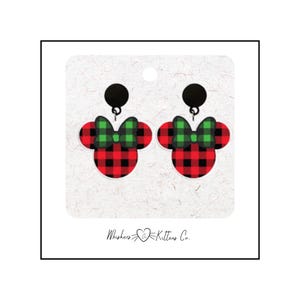 Buffalo Plaid Minnie Mouse Earrings – Holiday Disney Jewelry image 1