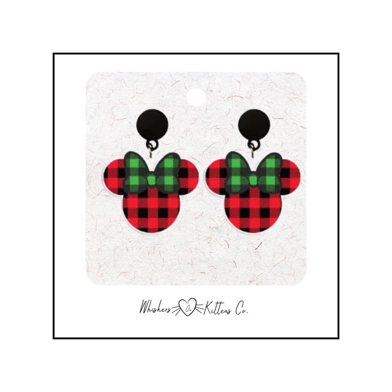 Buffalo Plaid Minnie Mouse Earrings – Holiday Disney Jewelry image 1