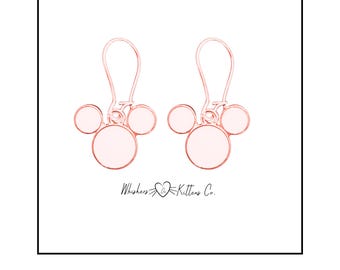 Blush Pink and Gold Enamel Mouse Shape Drop Fishhook Earrings