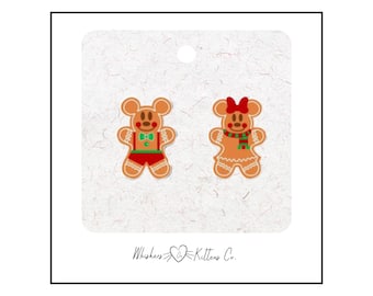 Gingerbread Mickey and Minnie Earrings: Acrylic Christmas Studs