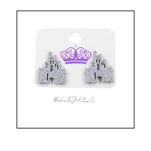 Silver Glitter Magic Castle Post Style Earrings