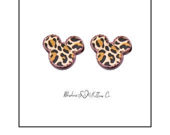 Pendientes acrílicos de Minnie Mouse con estampado de leopardo (2 estilos)
