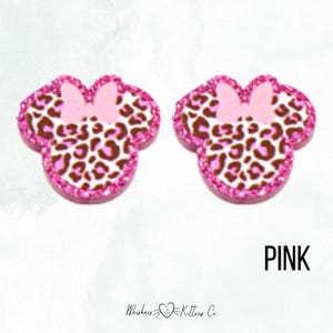 Pendientes acrílicos de Minnie Mouse con estampado de leopardo (2 estilos) Rosa