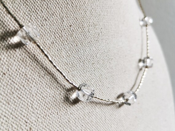 8.5 Grams 8 Faceted Black Bead Necklace FINE STERLING 9.25 SILVER C.Z